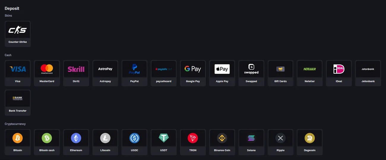 CSGOEmpire: Deposit: skins, cash, crypto