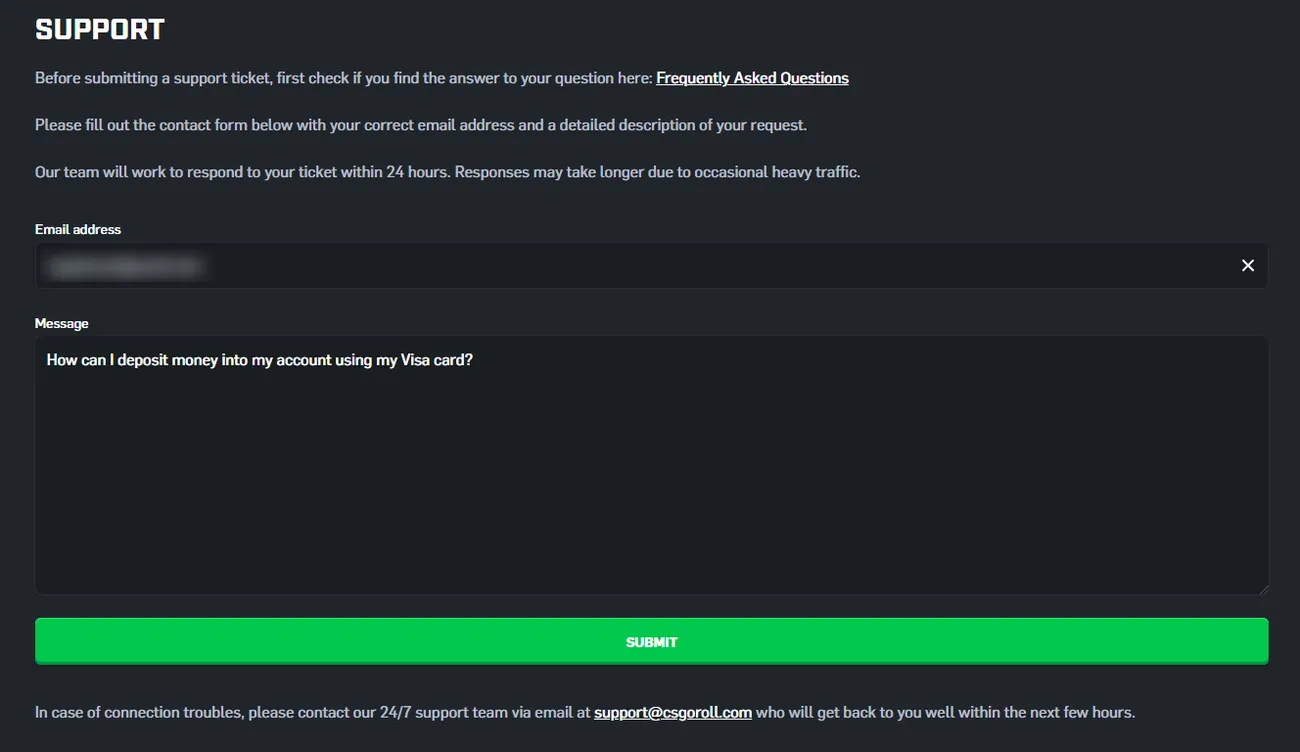 CSGORoll: Support ticket form
