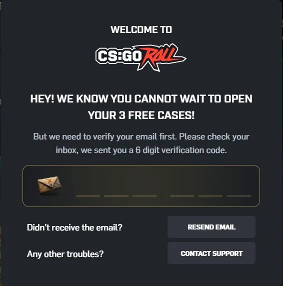 CSGORoll: E-mail code before the free cases