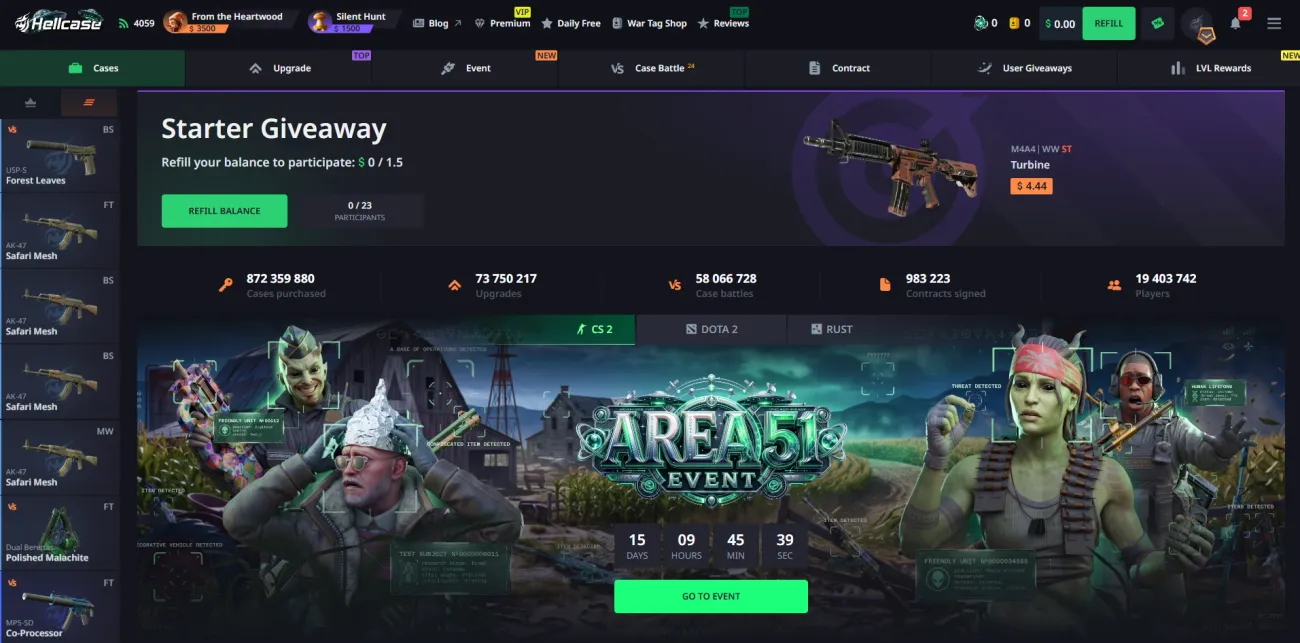 Hellcase: Giveaway banner and an event