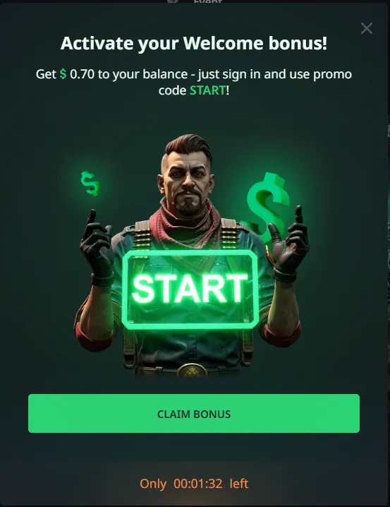 Hellcase: Welcome bonus with a timer