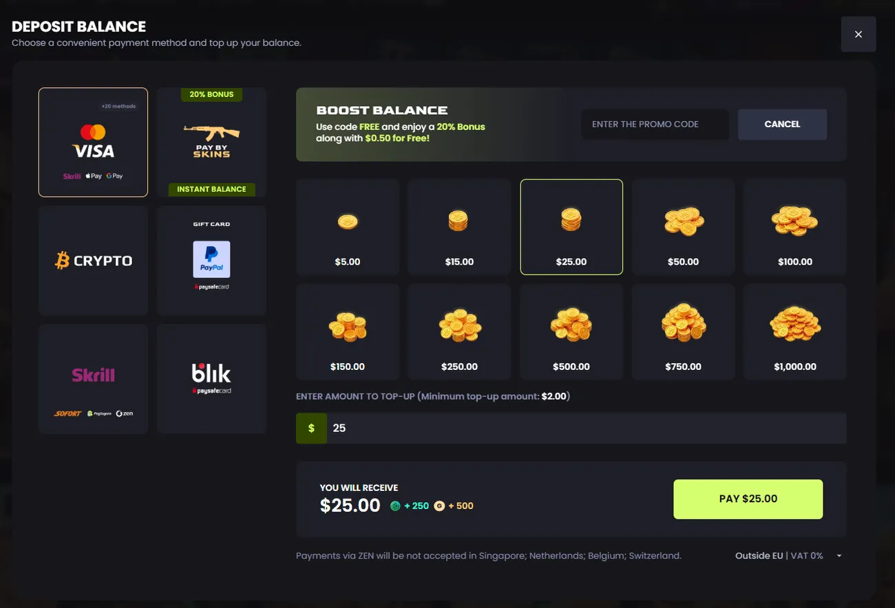 Key-Drop: Cashier: code FREE, min $2