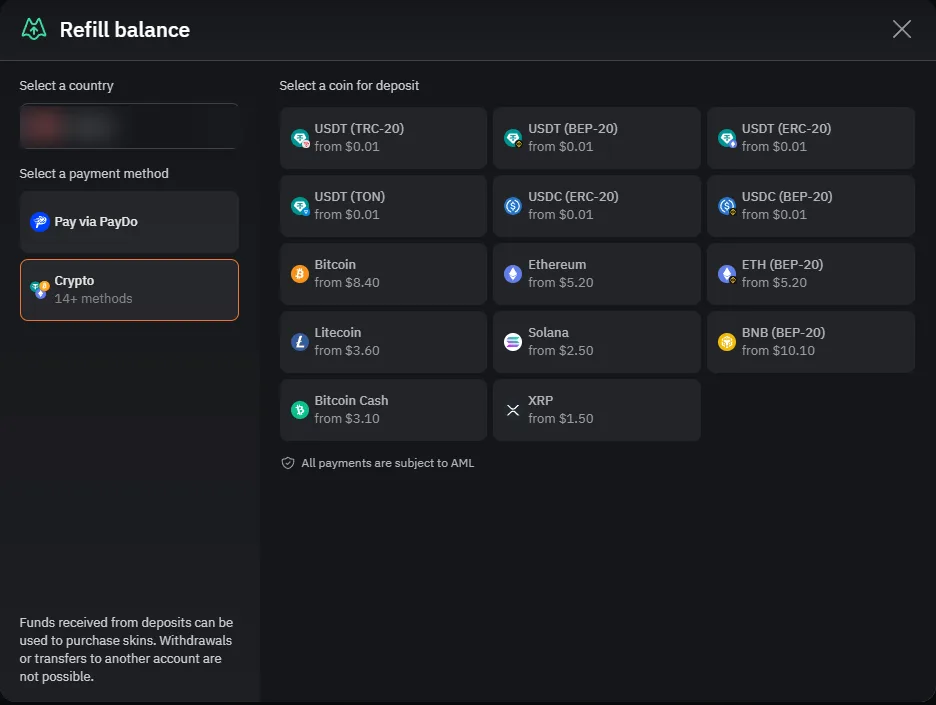 Lis-Skins: Refill balance