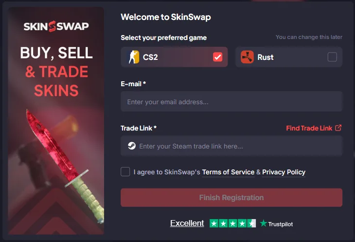 SkinSwap: Welcome form