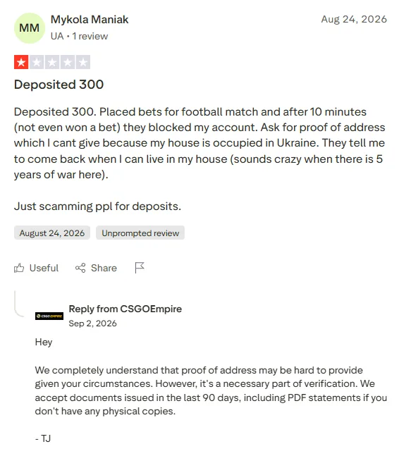 CSGOEmpire: 1-star review