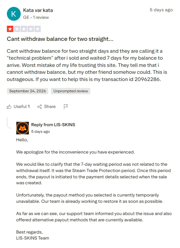Lis-Skins: 1-star review