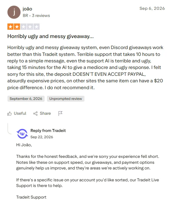 Tradeit: 2-star review